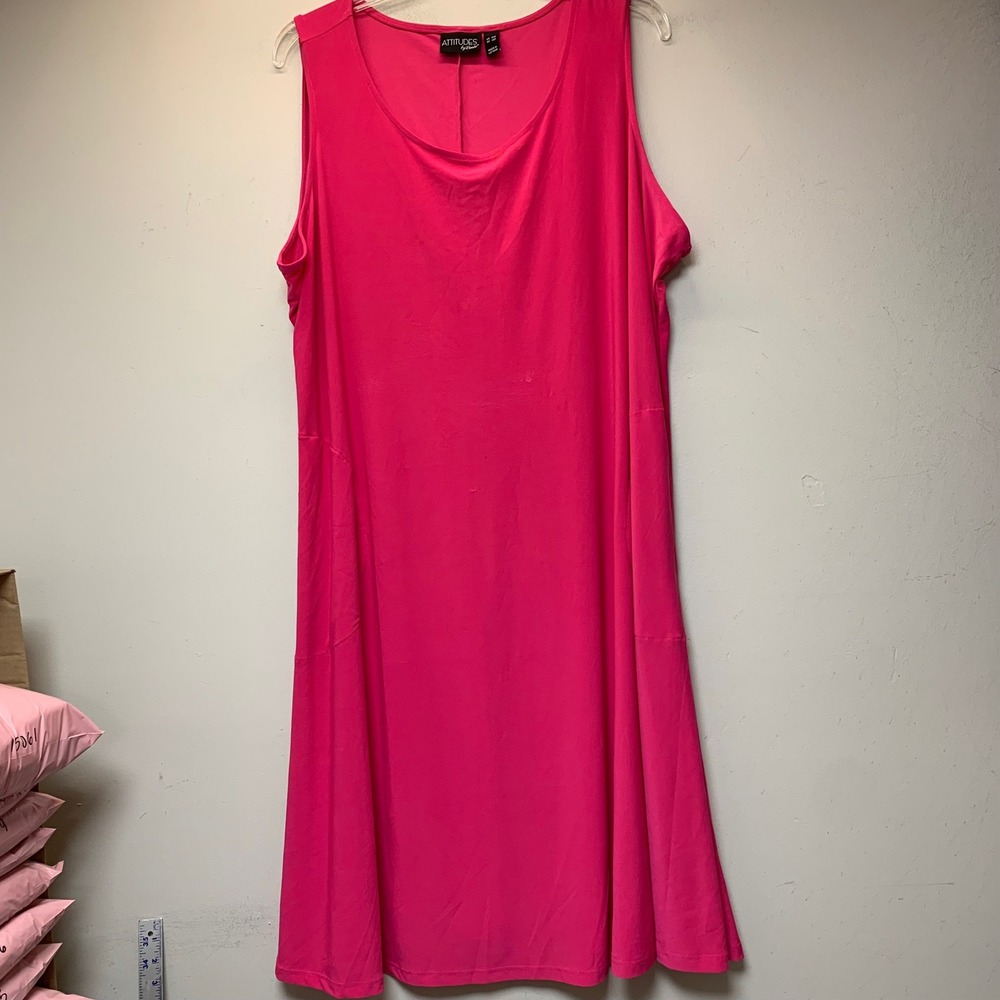 Attitudes by Renee Dress Womens 3XP Pink Excellent Sleeveless Midi Scoop Neck